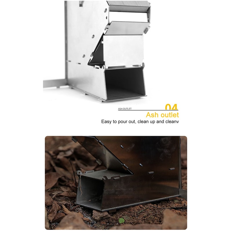 Compact Folding Stainless Steel Rocket Stove for Camping & Outdoor BBQ