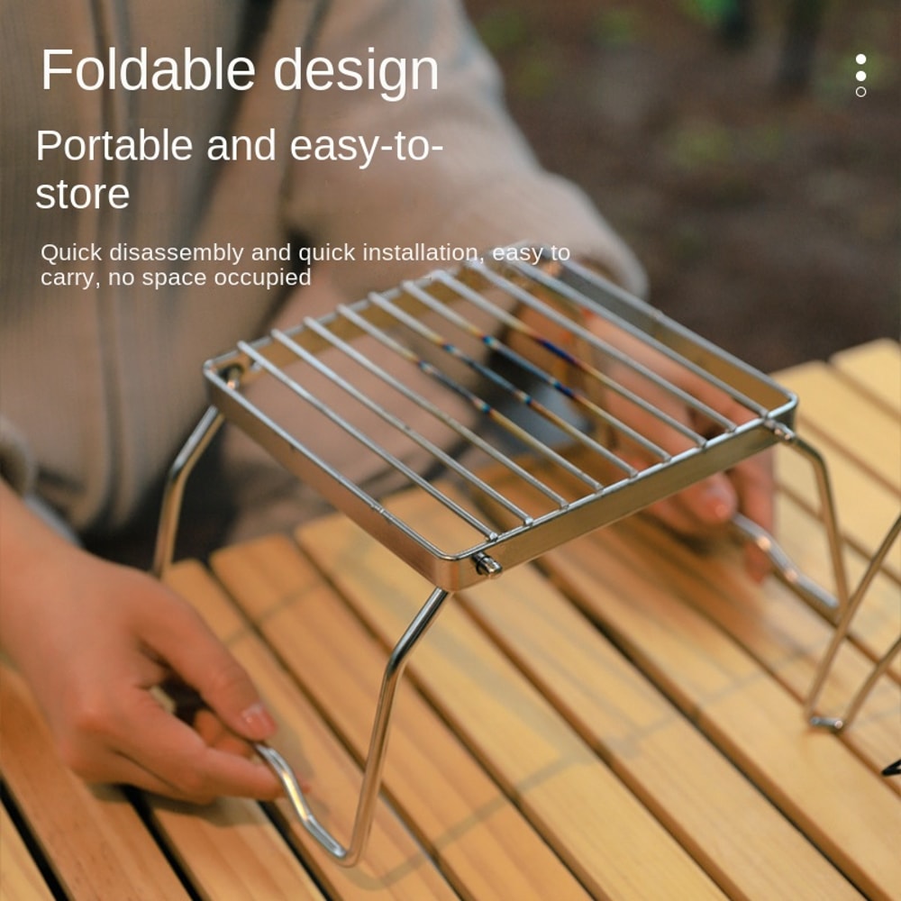 Portable Folding Stove Holder & Stainless Steel Camping Stove Rack Mini Barbecue Grill Stand Outdoor Cookware Stand