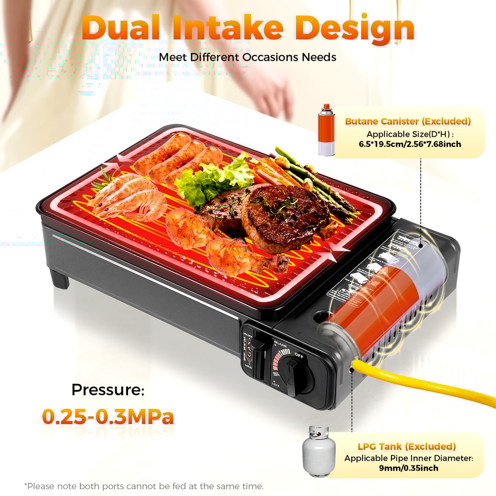 Compact Portable Butane Grill with Dual Burners & Adjustable Firepower for Camping