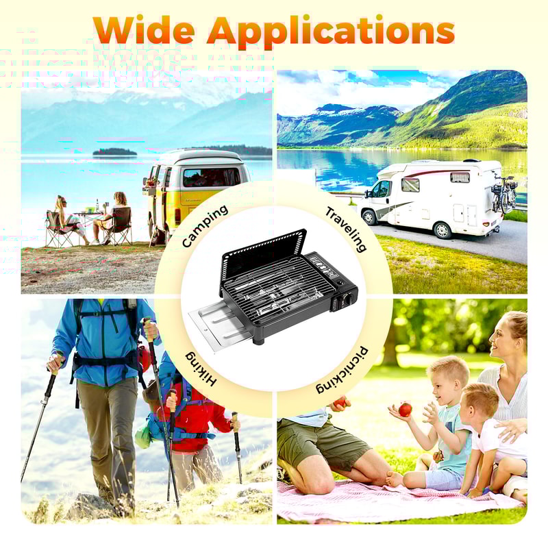 Compact Portable Butane Grill with Dual Burners & Adjustable Firepower for Camping