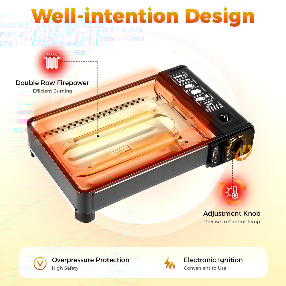 Compact Portable Butane Grill with Dual Burners & Adjustable Firepower for Camping