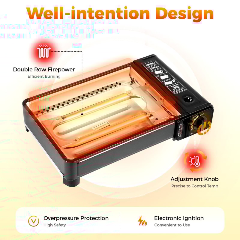 Compact Portable Butane Grill with Dual Burners & Adjustable Firepower for Camping