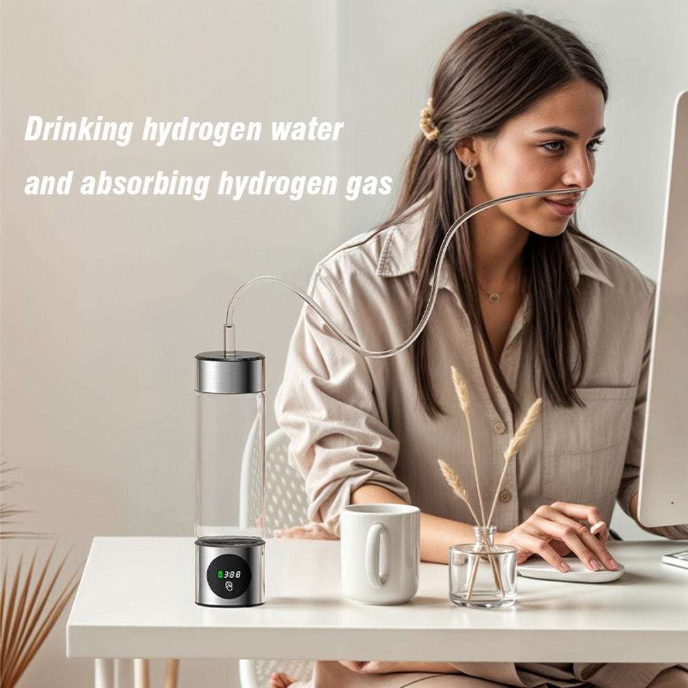 Portable Hydrogen Water Bottle Generator with Dual Chamber SPE PEM Ionizer & Smart Display