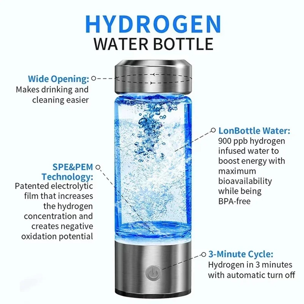 Hydrogen Water Bottle Portable Hydrogen Rich Water Generator with Titanium Filter 420ml