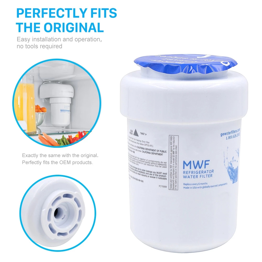 GE MWF Refrigerator Water Filter Replacement Cartridge for Clean Safe Drinking Water