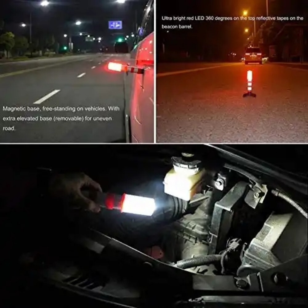 Magnetic Emergency Roadside Flares Set with Telescopic Baton and Flashlight