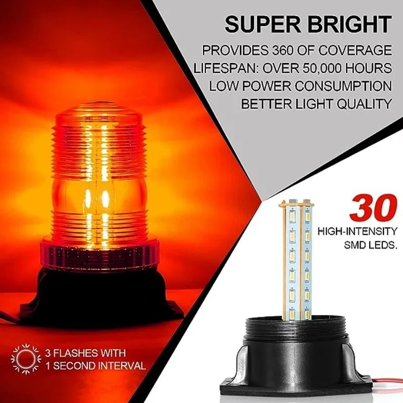 LED Amber Strobe Beacon Light for Trucks Cars Emergency Safety Warning Lamp