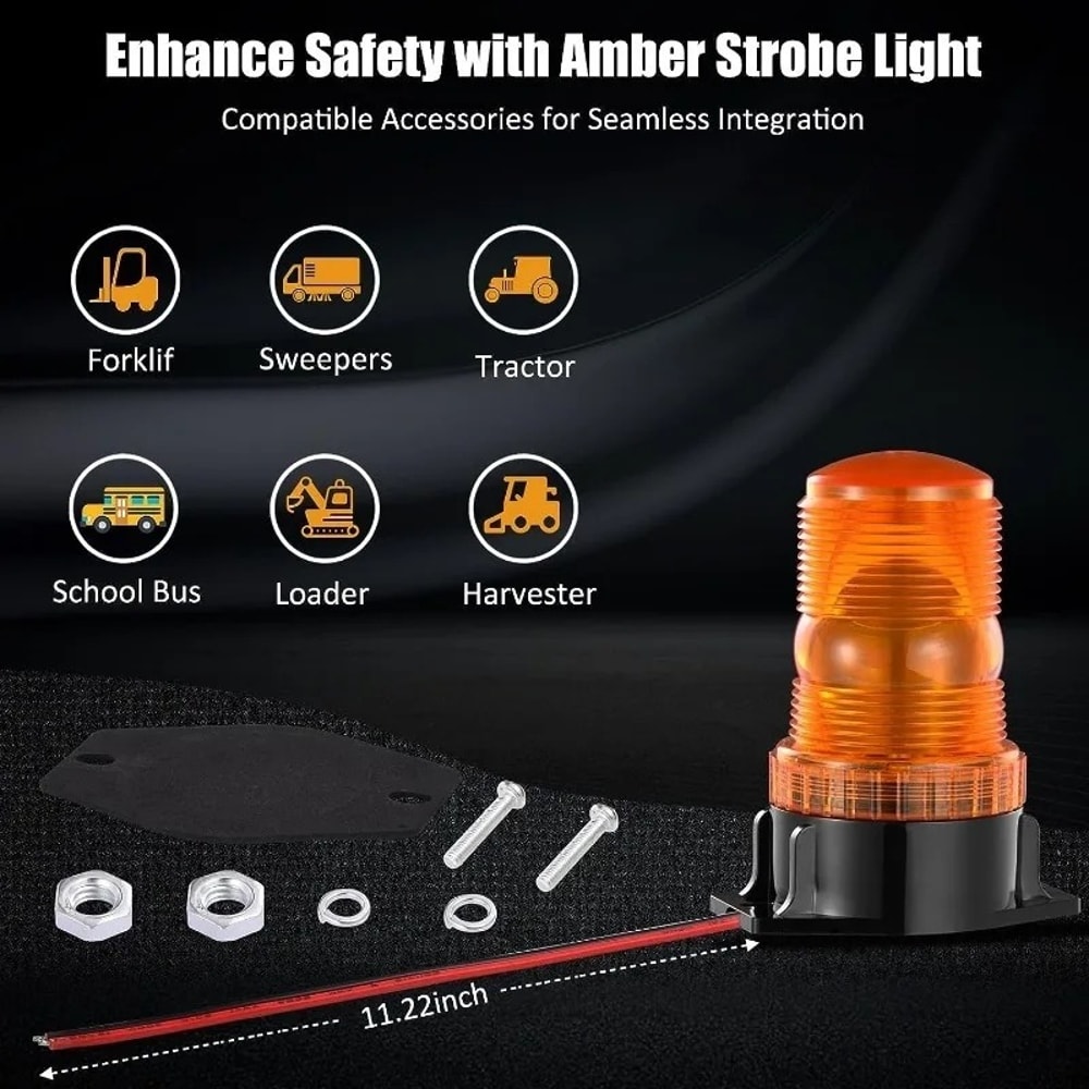 LED Amber Strobe Beacon Light for Trucks Cars Emergency Safety Warning Lamp