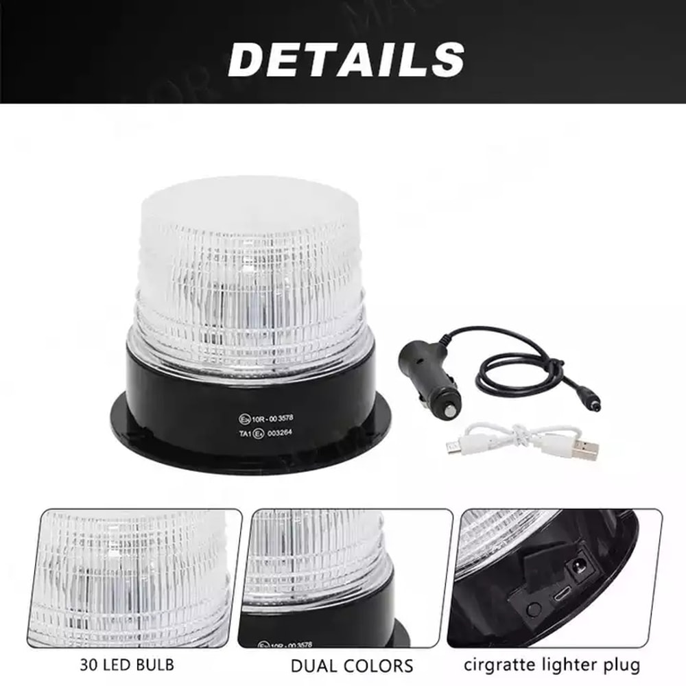 Wireless LED Car Emergency Rotating Beacon Strobe Light USB Rechargeable Magnetic Warning Light