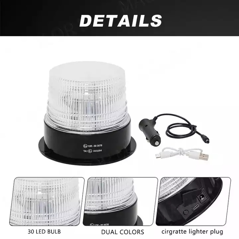 Wireless LED Car Emergency Rotating Beacon Strobe Light USB Rechargeable Magnetic Warning Light