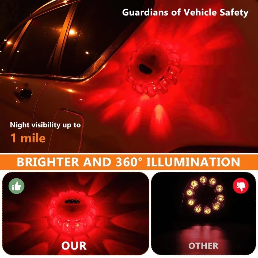 USB Rechargeable LED Road Safety Flares with Magnetic Emergency Beacon