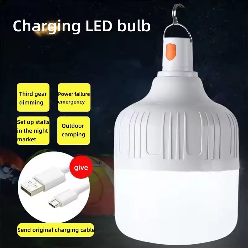 Portable Rechargeable LED Bulb With Hook Level Brightness Emergency Light 0