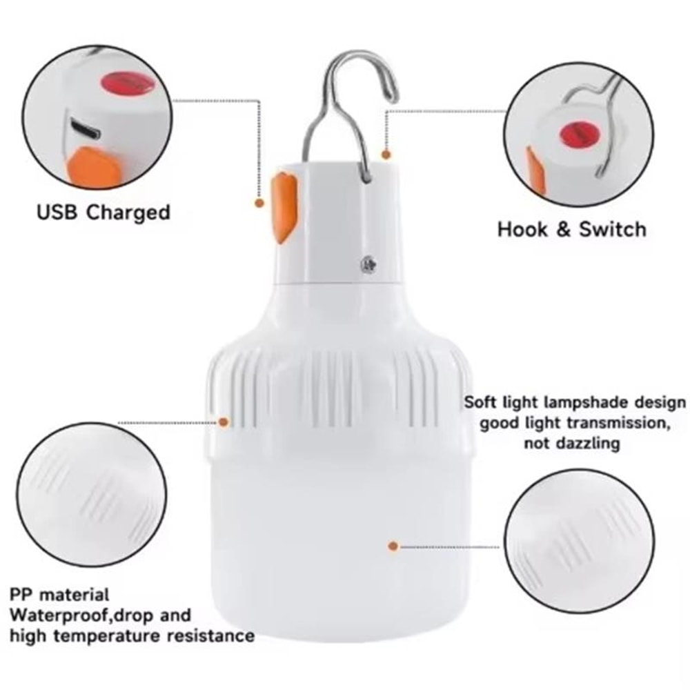 Portable Rechargeable LED Bulb With Hook Level Brightness Emergency Light 2