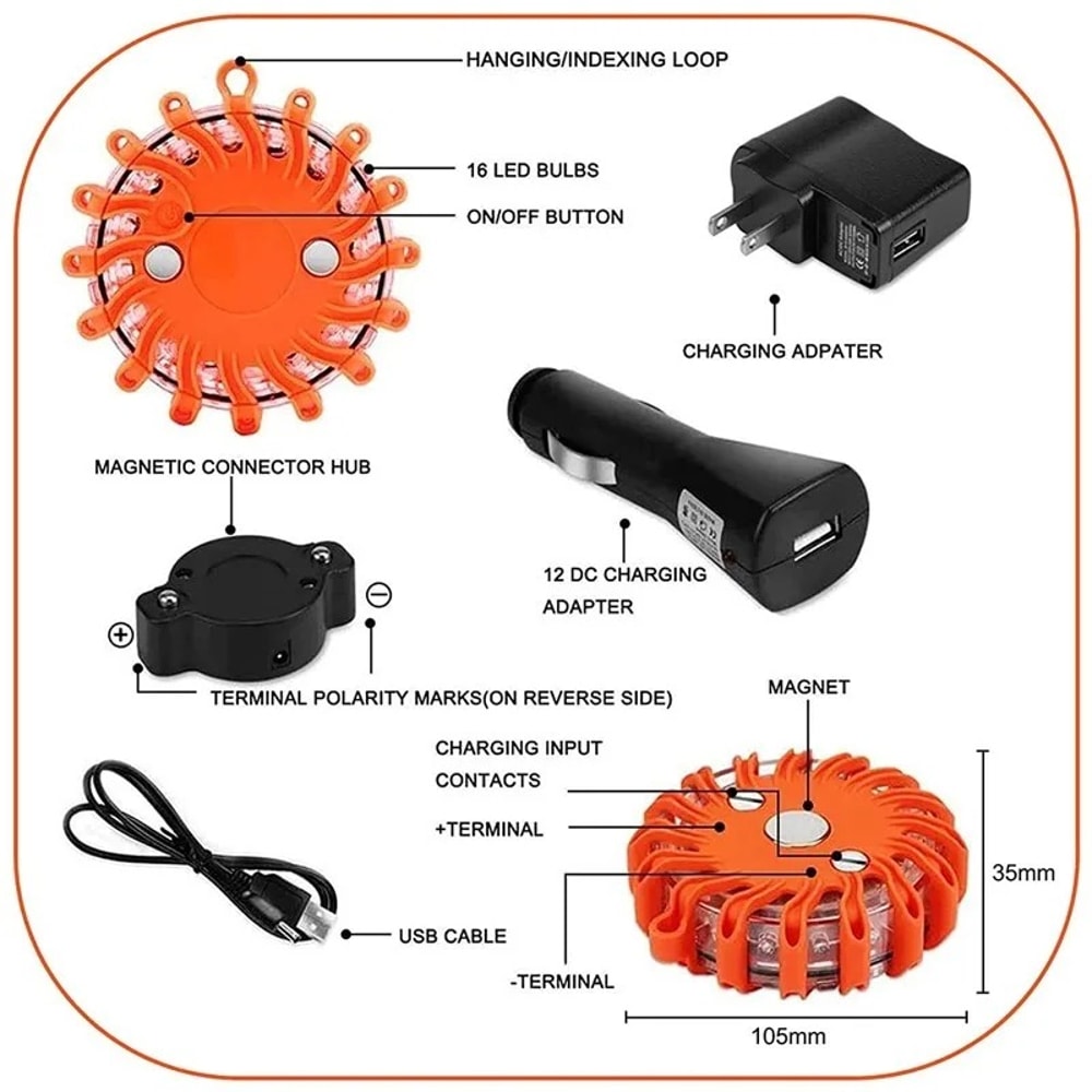 Emergency LED Road Flares Rechargeable Waterproof Safety Warning Lights 2