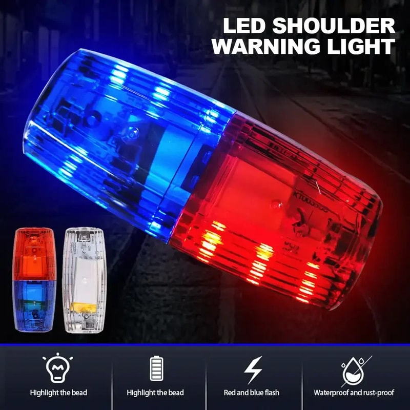 USB Rechargeable LED Police Light Shoulder Lamp Red & Blue Emergency Warning Torch