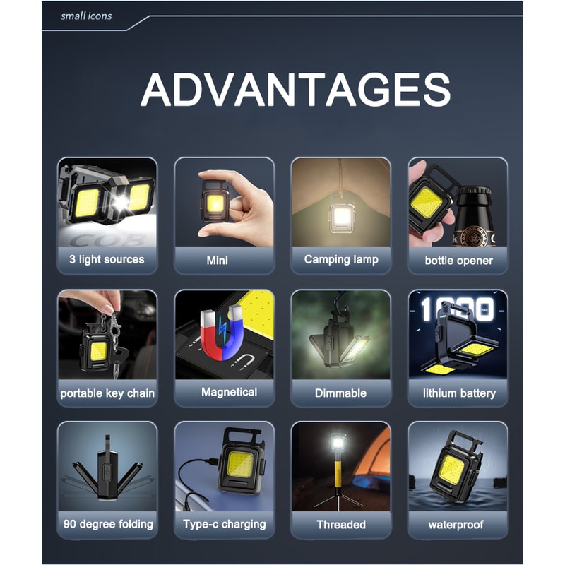 Ultra Bright Mini Flashlight Keychain USB Rechargeable Portable COB Lamp