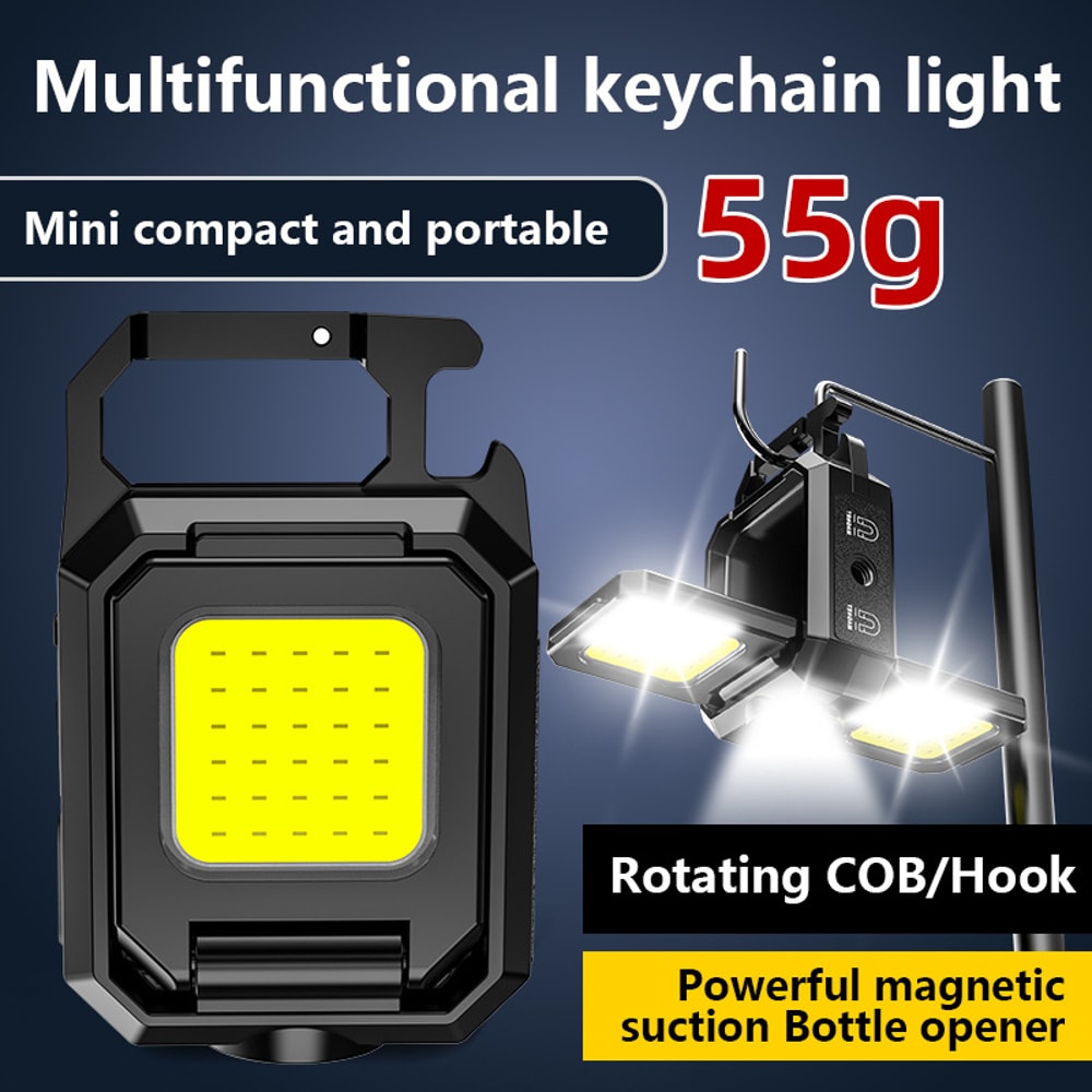 Ultra Bright Mini Flashlight Keychain USB Rechargeable Portable COB Lamp