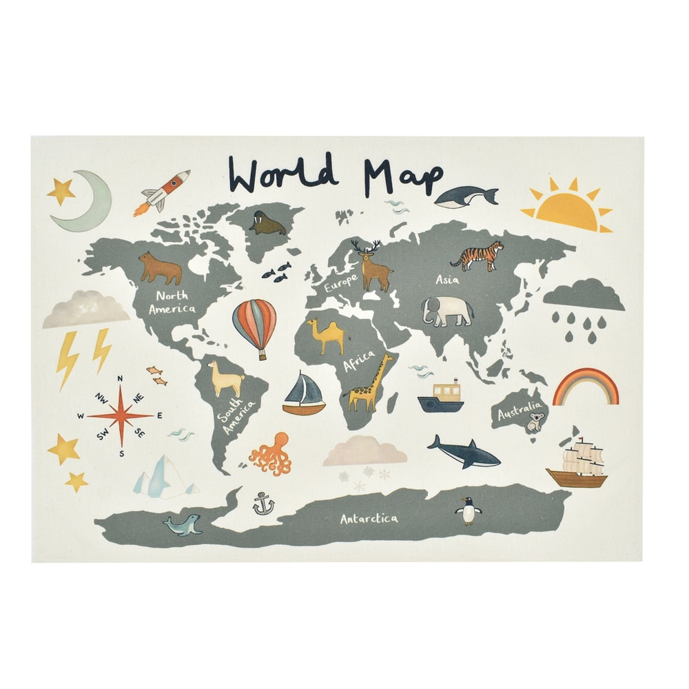 Nordic World Map Canvas for Kids Room Decor Educational Nursery Wall Art