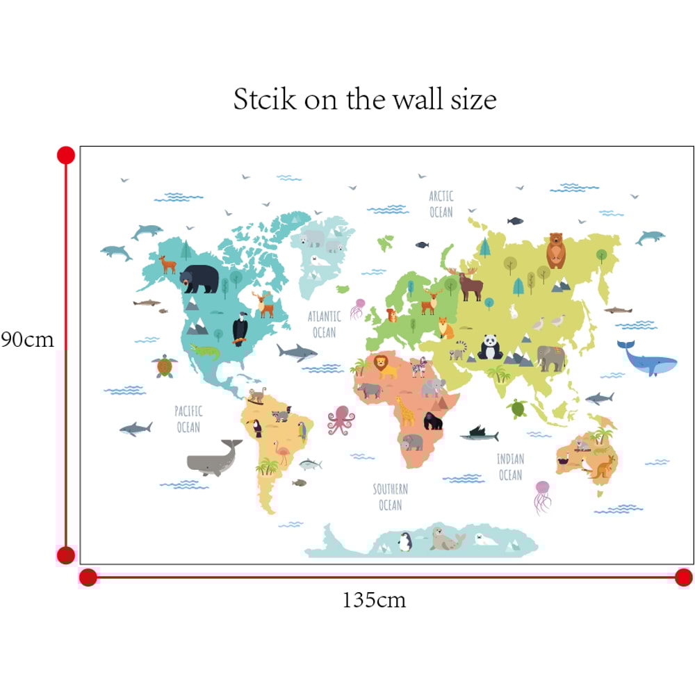 Kids Animal World Map Wall Sticker Educational Nursery Decor