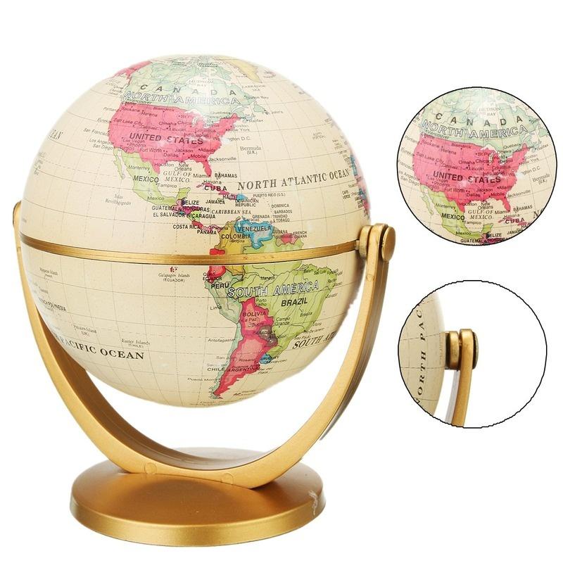 Retro Rotating Earth Globe Vintage Desktop World Map Decor