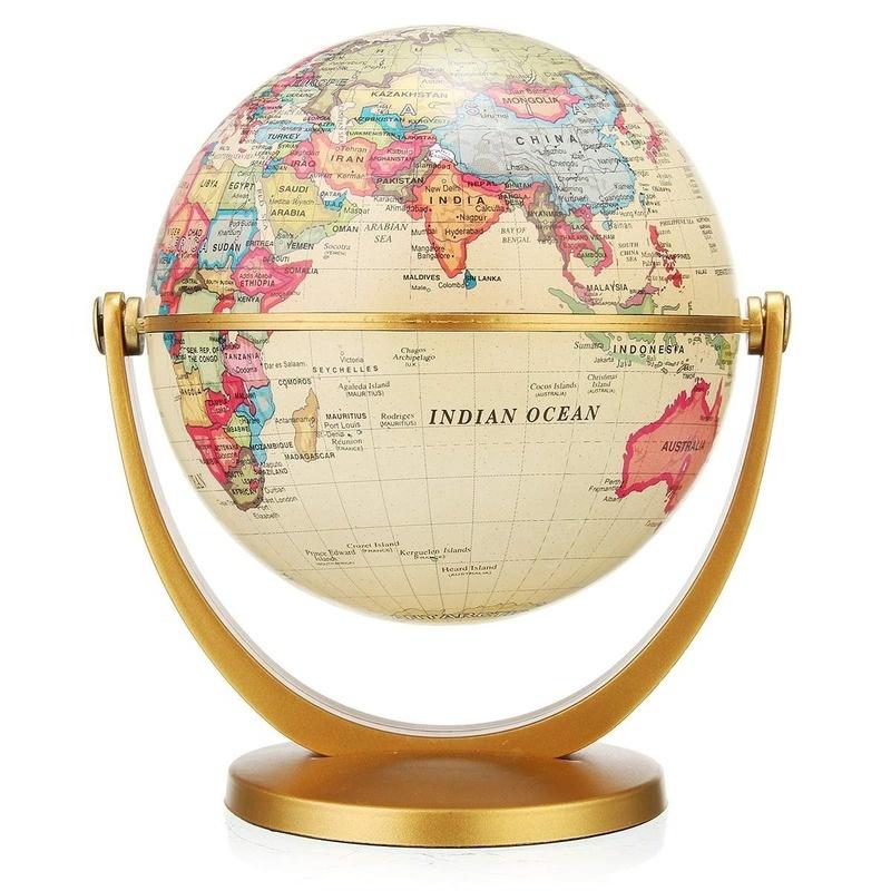 Retro Rotating Earth Globe Vintage Desktop World Map Decor