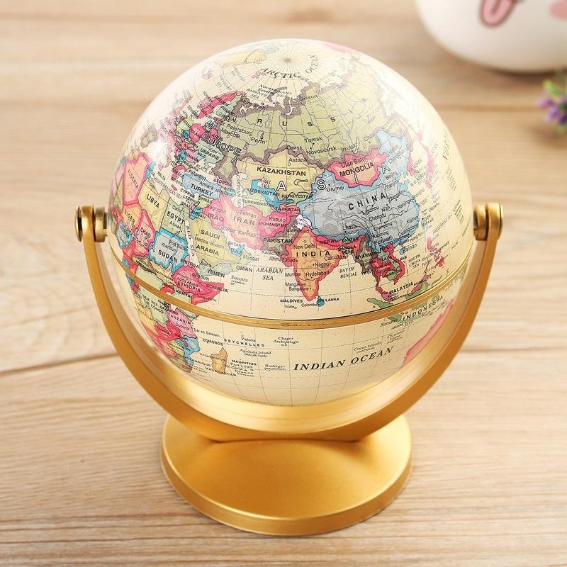 Retro Rotating Earth Globe Vintage Desktop World Map Decor