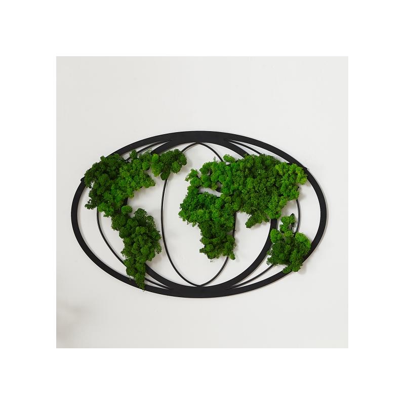 Moss World Map Metal Wall Art Eco Friendly Modern World Map Decor for Home & Office