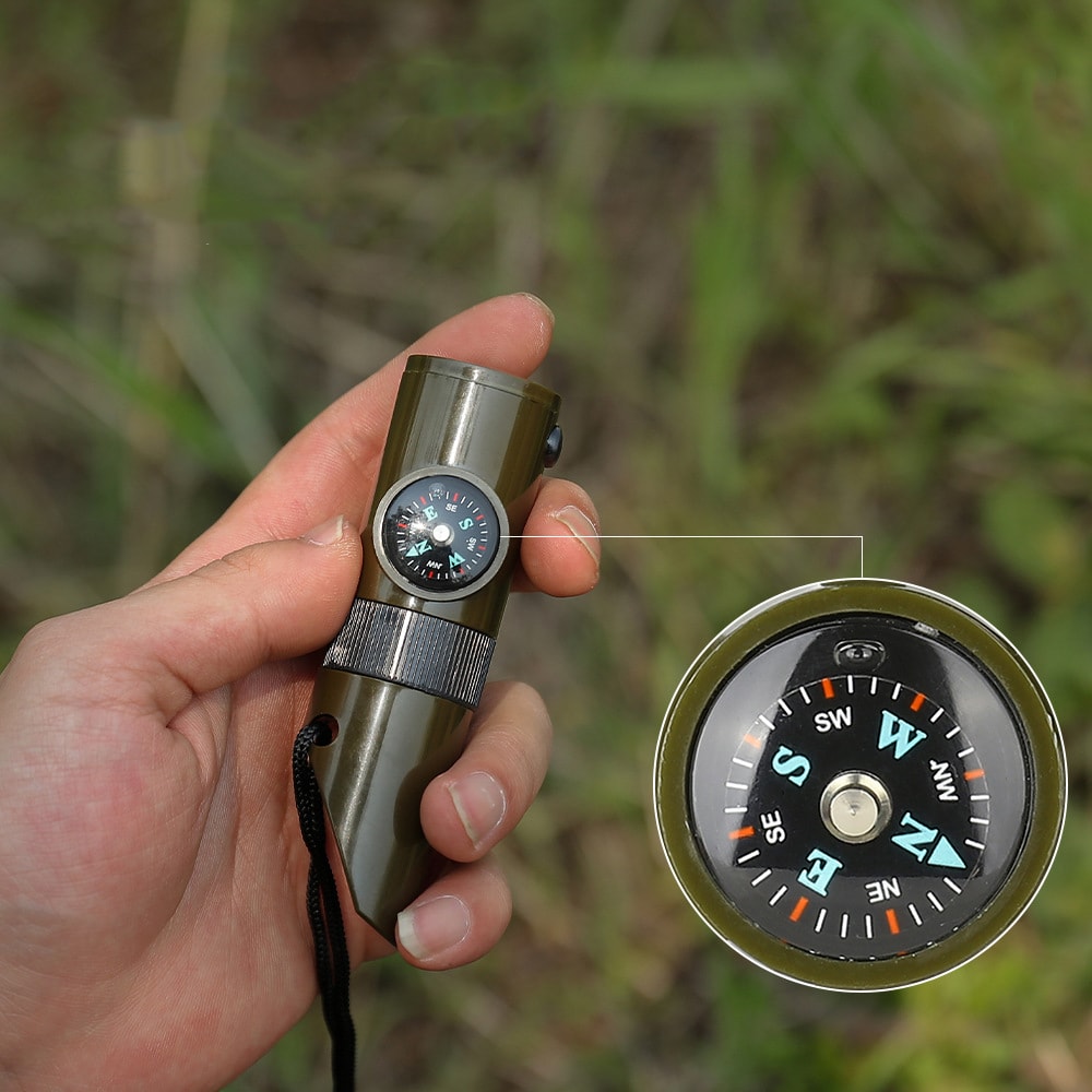 Outdoor Multi Function Survival Tool with Compass, Whistle & Flashlight