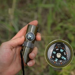 outdoor multi function survival tool with compass, whistle & flashlight
