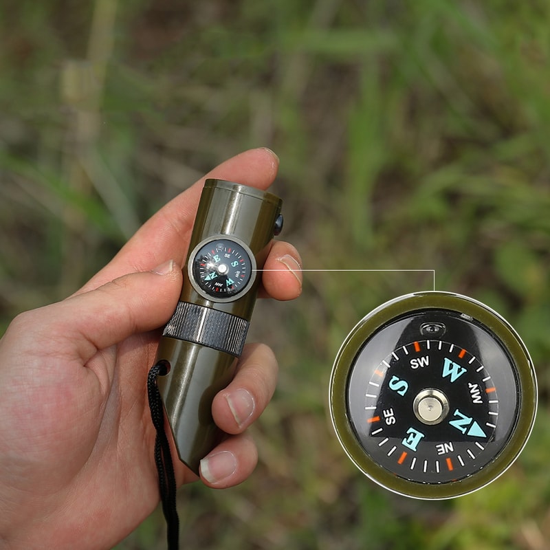 Outdoor Multi Function Survival Tool with Compass, Whistle & Flashlight