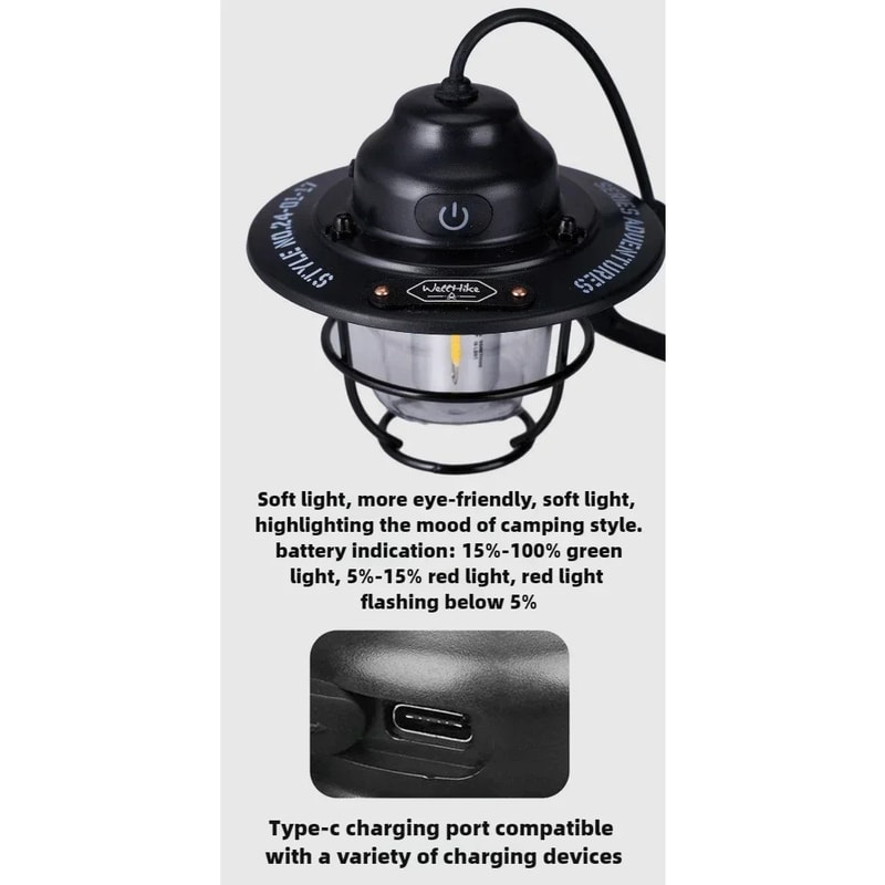 Mini LED Camping Lantern Type C Rechargeable Portable Tent Light 5