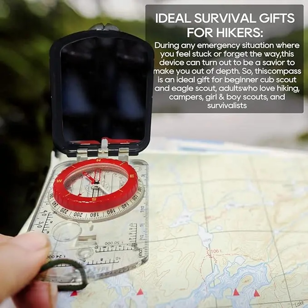 Adjustable Hiking Compass with Night Light and Tilt Mirror for Outdoor Navigation