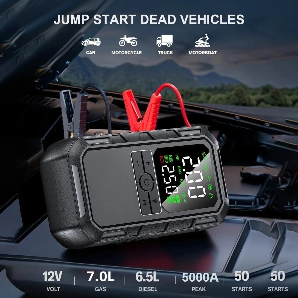 Portable Car Jump Starter with Digital Tire Inflator & Air Compressor for Gas & Diesel