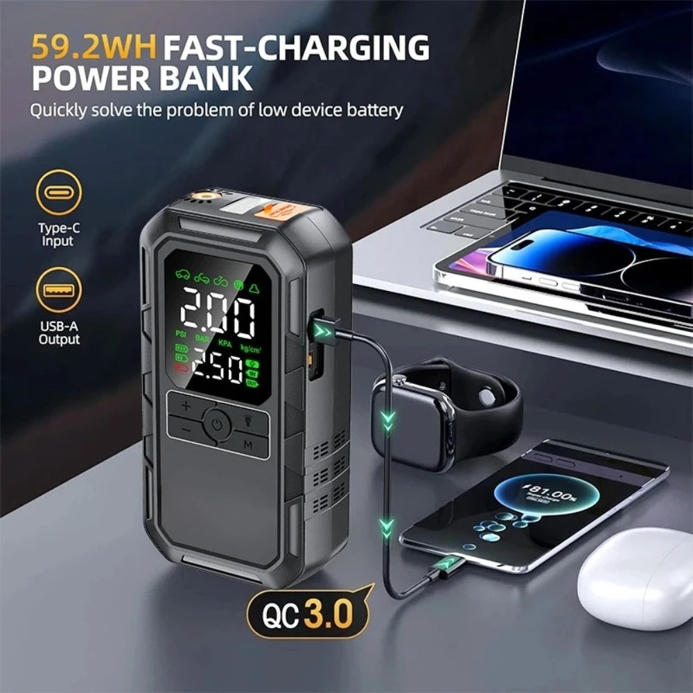 Portable Car Jump Starter with Digital Tire Inflator & Air Compressor for Gas & Diesel