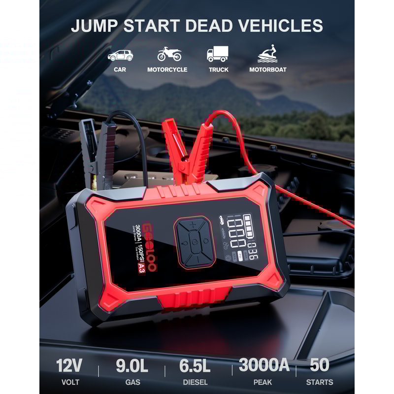 GOOLOO Portable Jump Starter & Air Compressor Car Battery Booster