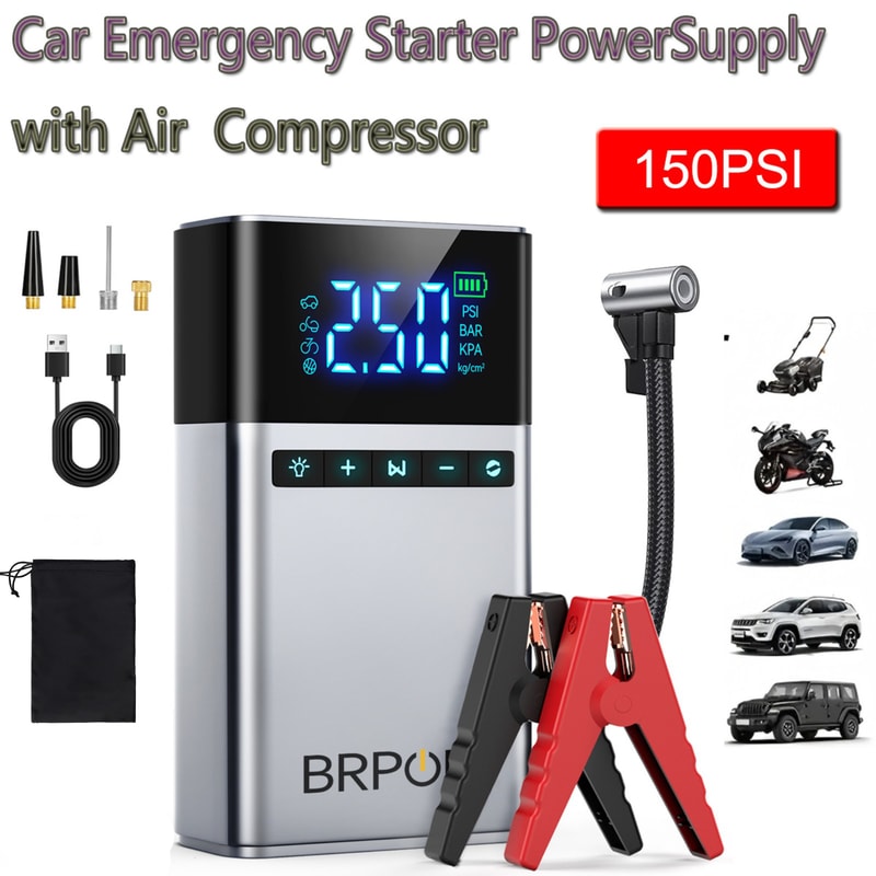 BRPOM Portable Car Starter with Air Compressor & Tire Inflator