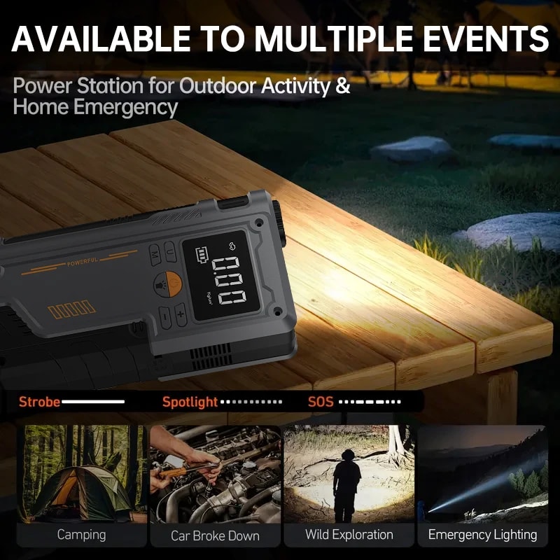 Car Jump Starter & Portable Power Bank with Air Compressor