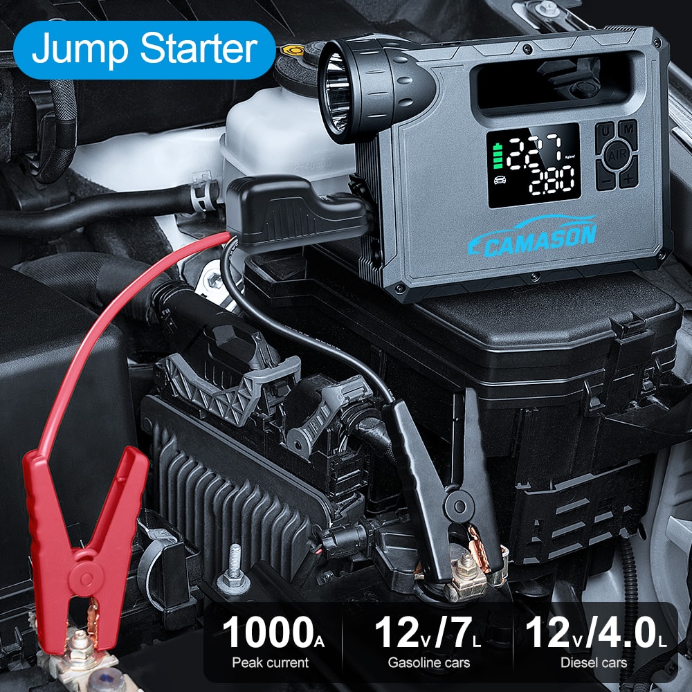 Car Jump Starter with Air Compressor & Power Bank