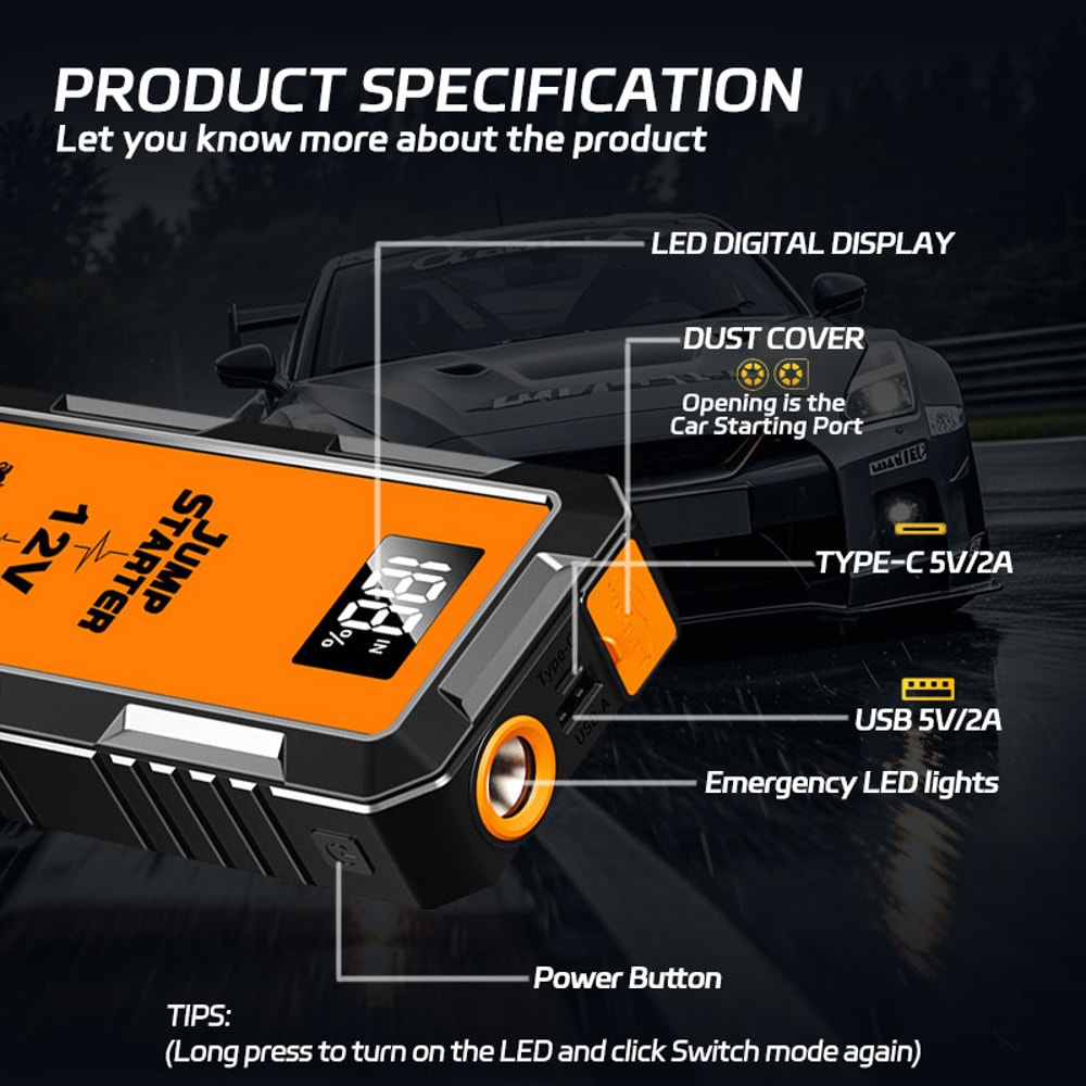 Portable Jump Starter Car Battery Booster & Emergency Charger