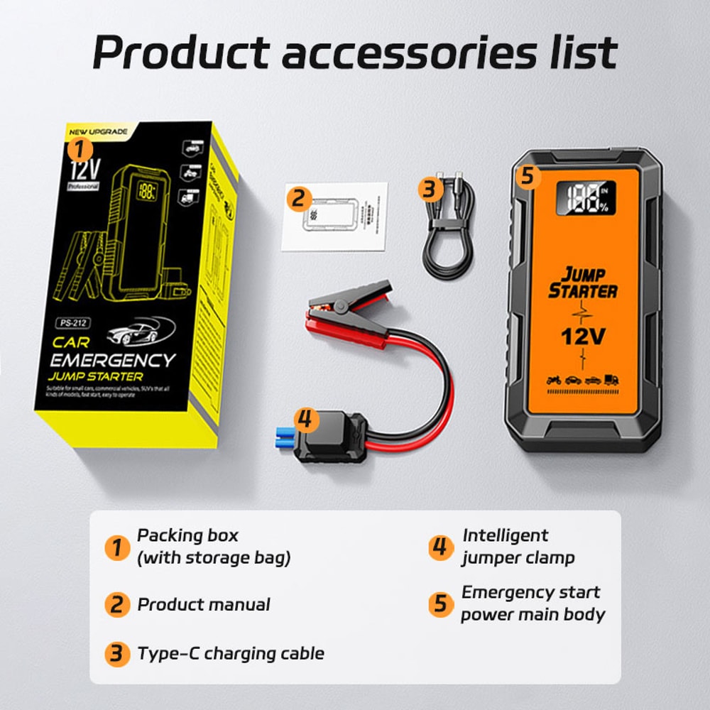 Portable Jump Starter Car Battery Booster & Emergency Charger