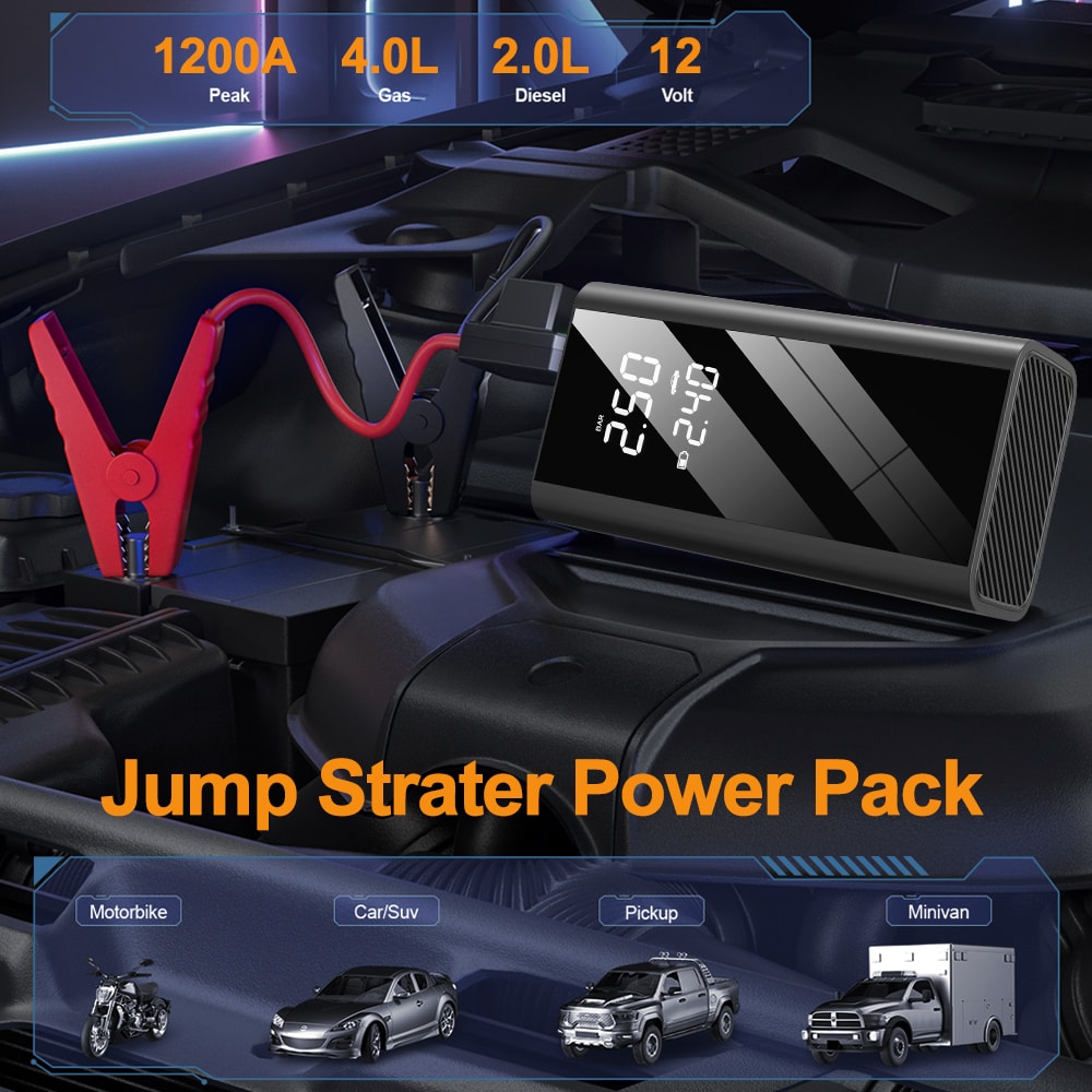 Car Jump Starter & Portable Air Compressor with Wireless Tire Pump