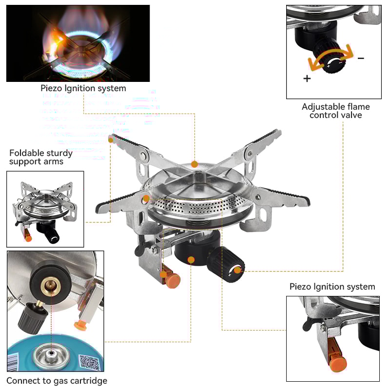 Pandatour Foldable Windproof Camping Stove Portable Gas Stove for Outdoor Cooking