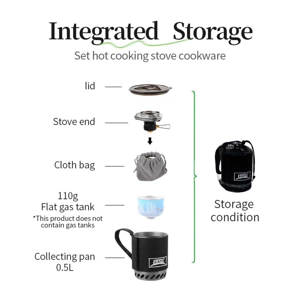 Ultralight BRS Camping Stove with Integrated Heat Collecting Pot for Backpacking