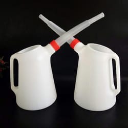 precision oil measuring jug to automotive oil container with long spout