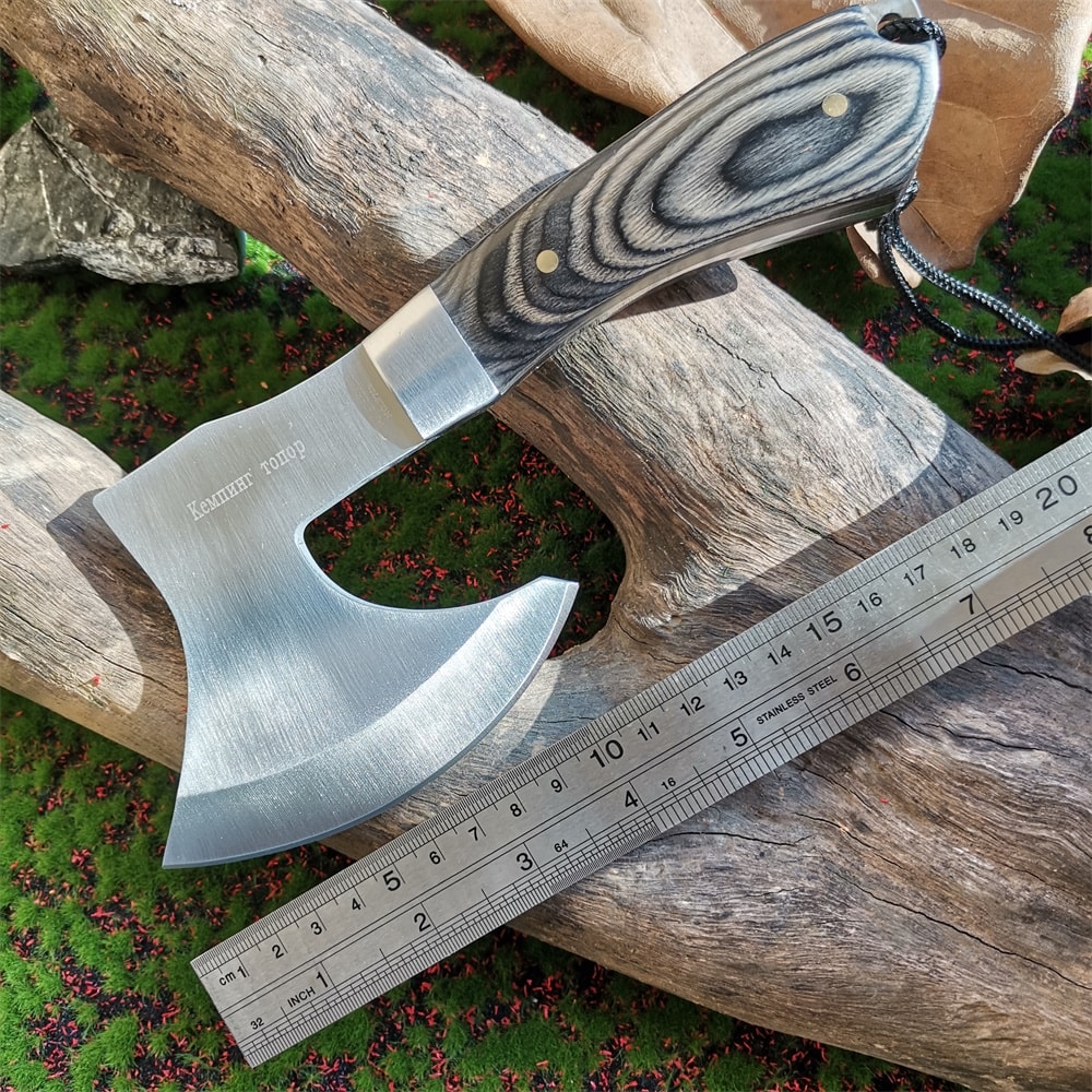 Compact Wooden Handle Camping Axe Durable Stainless Steel Survival Axe for Hunting & Outdoor Adventures