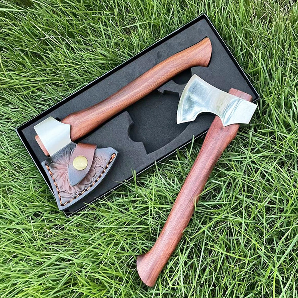 TRSKT Tactical Outdoor Axe Premium Camping Axe with Leather Sheath