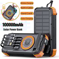 high capacity solar power bank with wireless charger & hand crank led light
