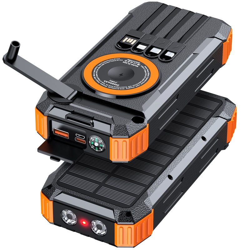 High Capacity Solar Power Bank with Wireless Charger & Hand Crank LED Light
