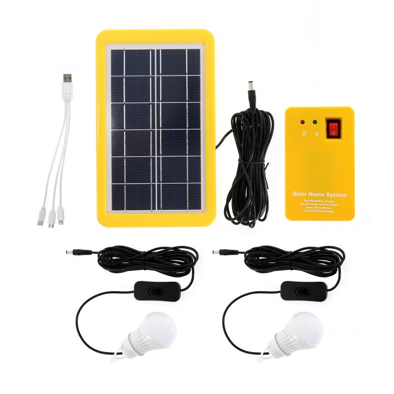 Solar Panel Emergency Light Kit With USB Charger LED Bulbs 0