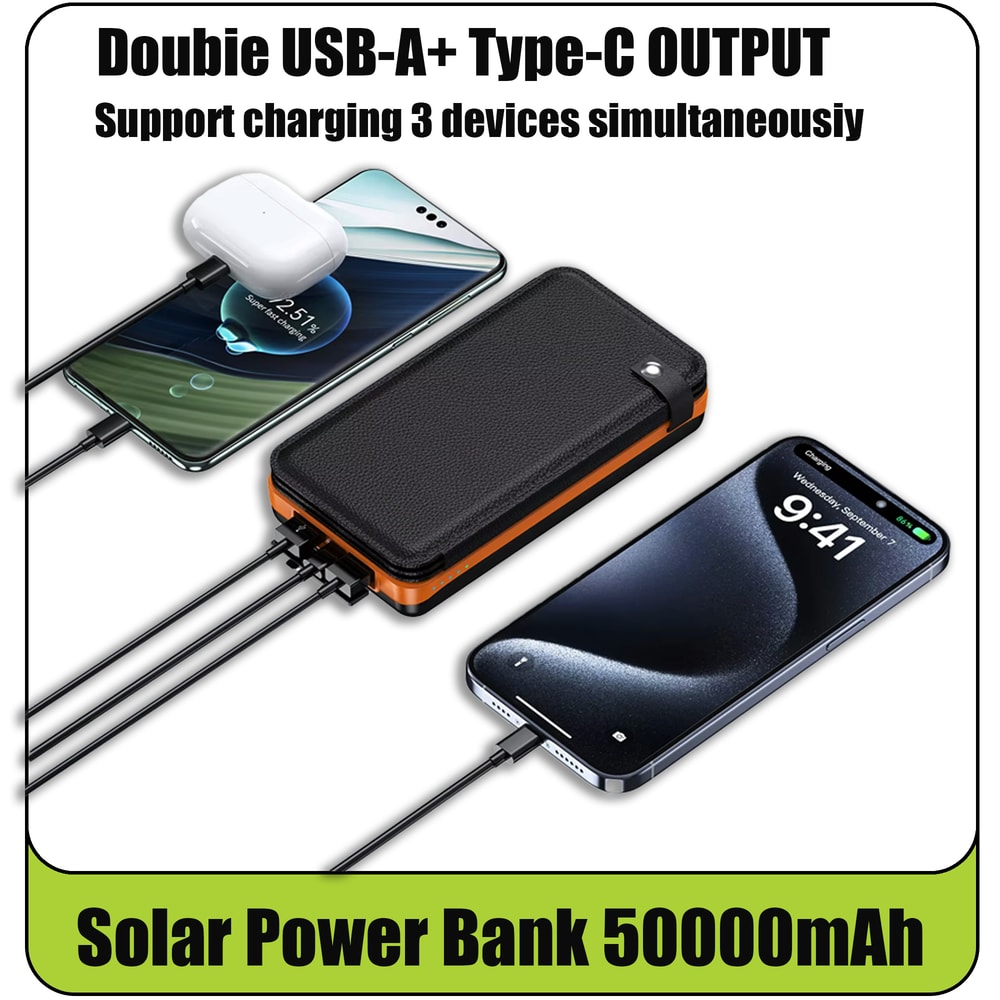 Solar Power Bank with Folding Panels Portable Outdoor Charger for Camping & Travel